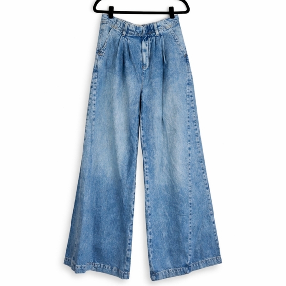 Free People Boho Equinox Denim Trouser Open Sky High Rise Super Wide Leg 27 - Picture 2 of 16